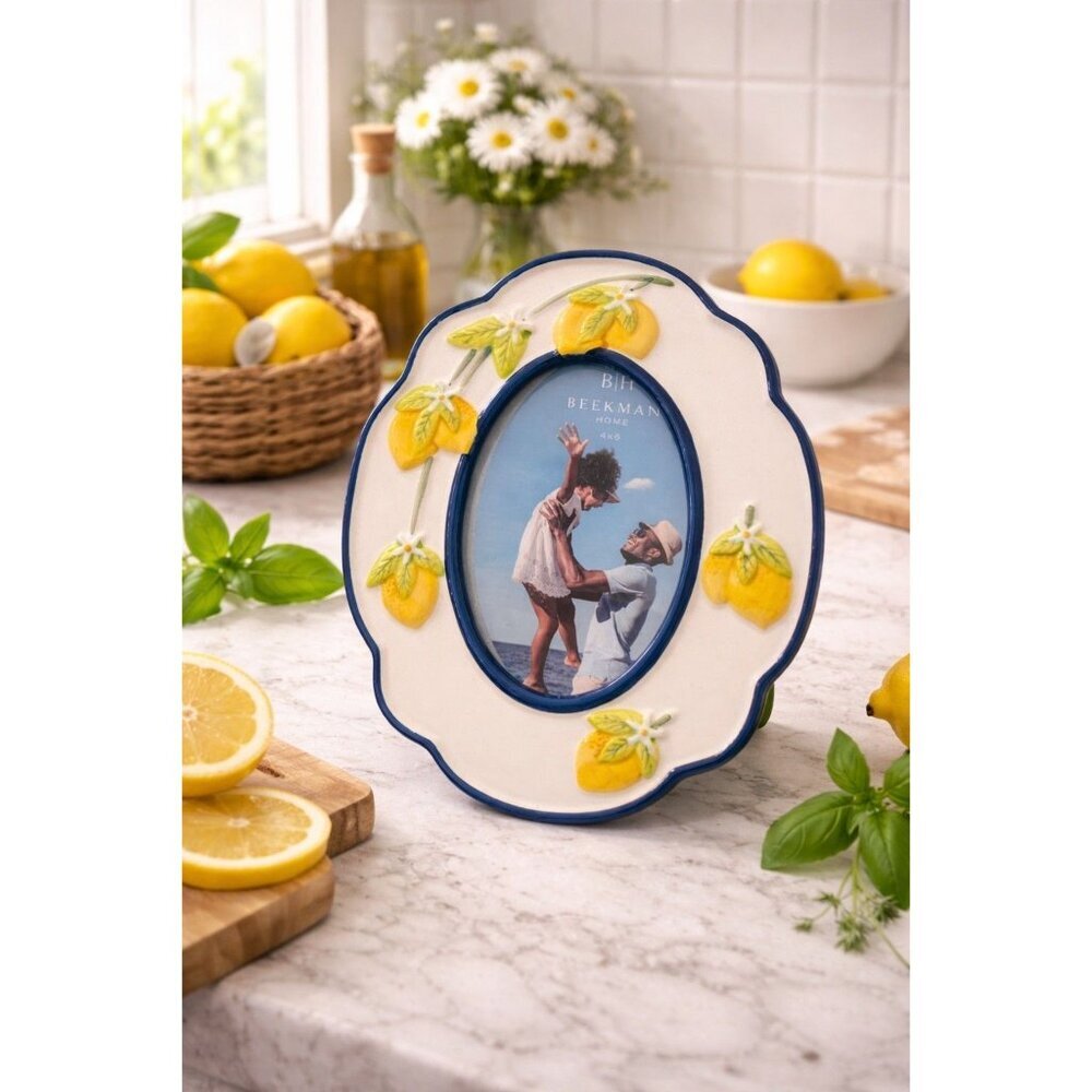 New Ceramic Cottage Scalloped Lemons Italian Farmhouse Picture Frame 4X6